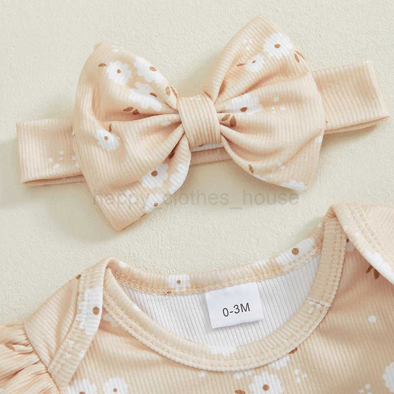 Baby Spring Autumn Clothing Sets Toddler Infant Girls Clothes Long Sleeve Flower Print Romper + Pants + Headband OutfitsXJ241205