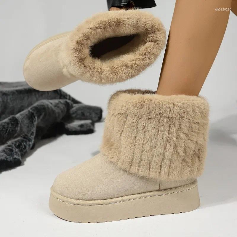 Boots Platform Women's Round Toe Warm Thickened Plush Winter Mid-calf Thick Sole Casual Comfortable Anti-slip Women Snow Boot