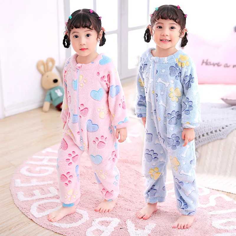 Pajamas Baby Children Jumpsuits Sleeping Wear Toddler Kids Flannel Romper Long Sleeve Autumn Winter Cute Printed Clothing 2 to 4 Years H241205