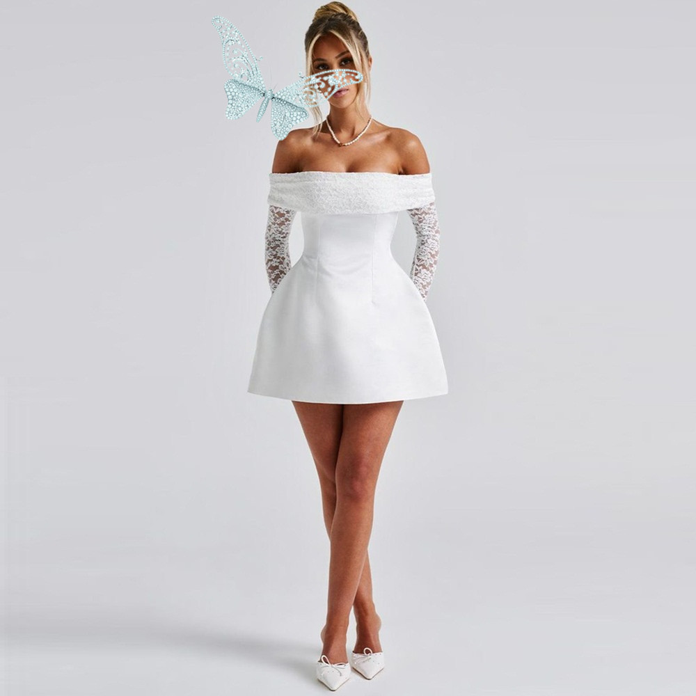 A-Line Short Wedding Party Dresses Off Shoulder Pleats Brides Party Gowns for Women Bridals Dress Customized 01