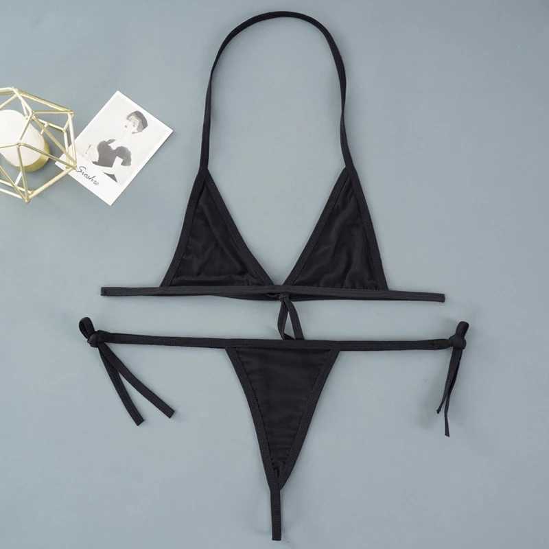 Sexy Mini Bra Sets Wirefree Ultra-thin Mesh Unlined Bra Brief Set Black Transparent 2 Pieces Halter Womens Exotic Lingerie SetsXJ241205