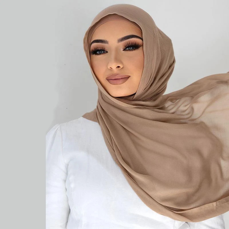 85 * 185cm adhesive headscarf scarf womens plain linen shawl Muslim fashion womens headscarf light artificial silk headscarf Islamic clothing 241205
