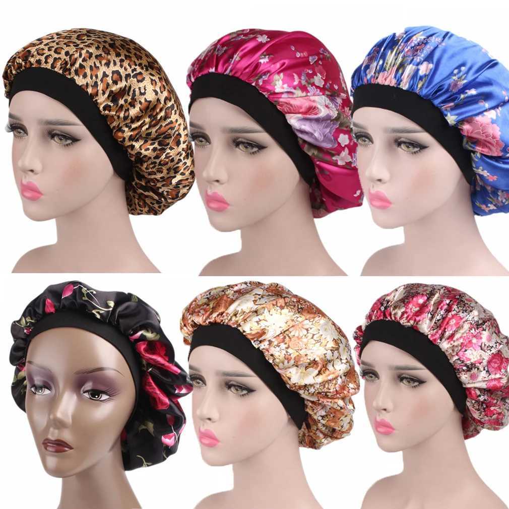6 Colors Hot Women Satin Night Sleep C Hair Bonnet Hat Silk Head Cover Wide Elastic BandXJ241205