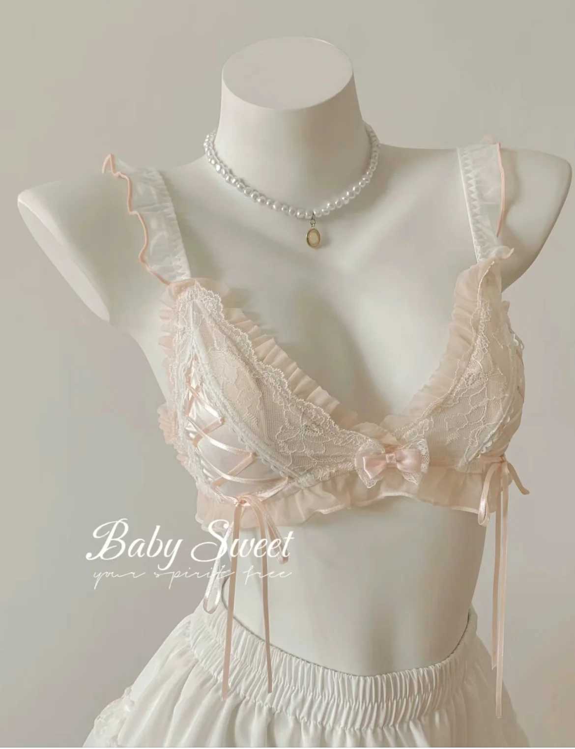 Japanese Transparent Bra and Panty Set Lolita Lace Triangle Cup Underwear Women Lingerie Set Rabbit Ear Chest Pad Thin BraletteXJ241205