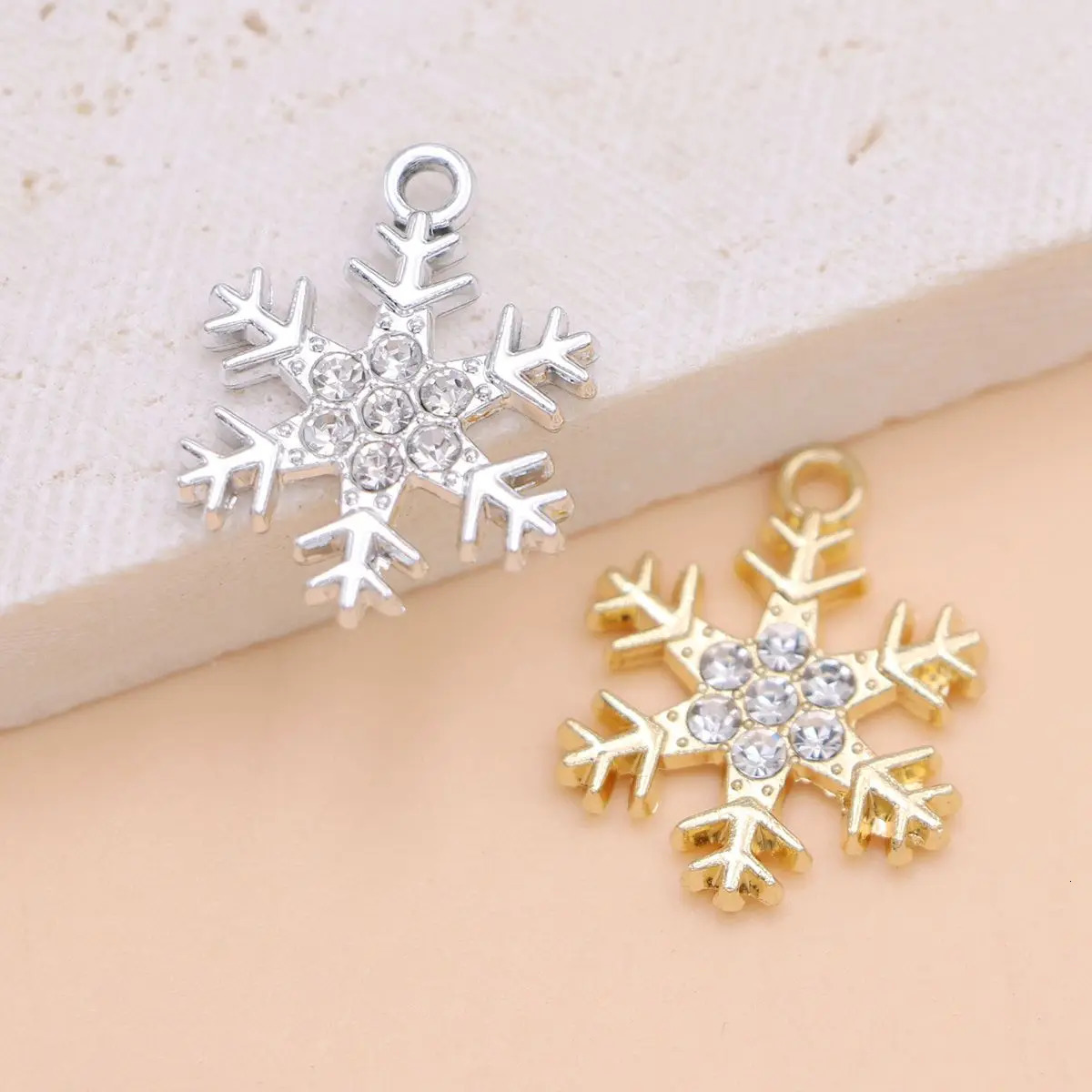 10Pcs Gold Plated Crystal Snowflake Charm Pendant for Jewelry Making Bracelet Necklace DIY Accessories Craft Findings 22x17mm 241122