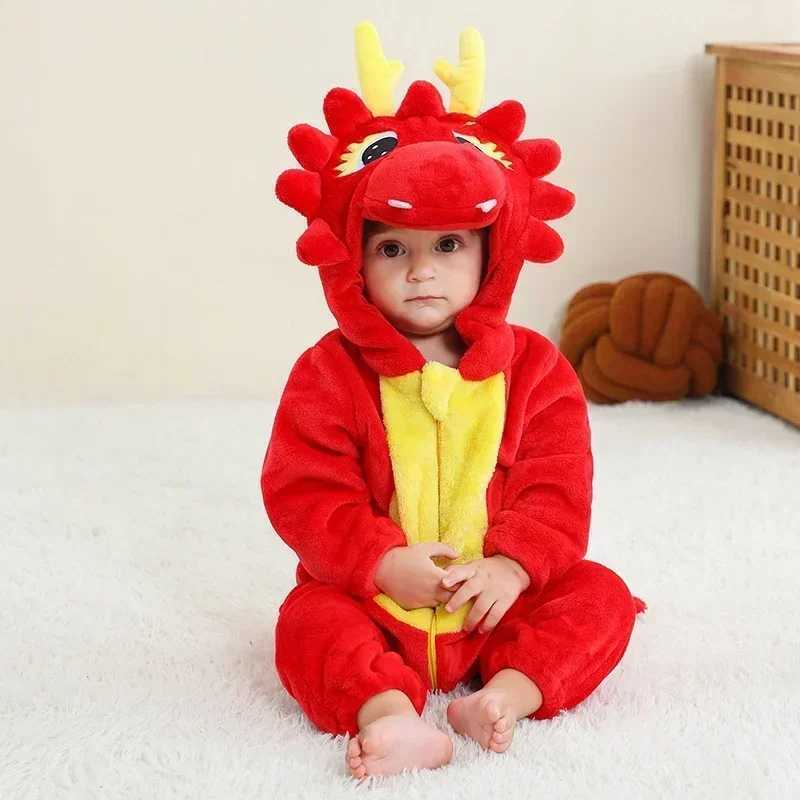 Pajamas Cartoon Flannel Baby Rompers Dinosaur Panda Pajamas Cotton Baby Boy Girls Animal Costume Baby Jumpsuit Kigurumi Outfit H241205
