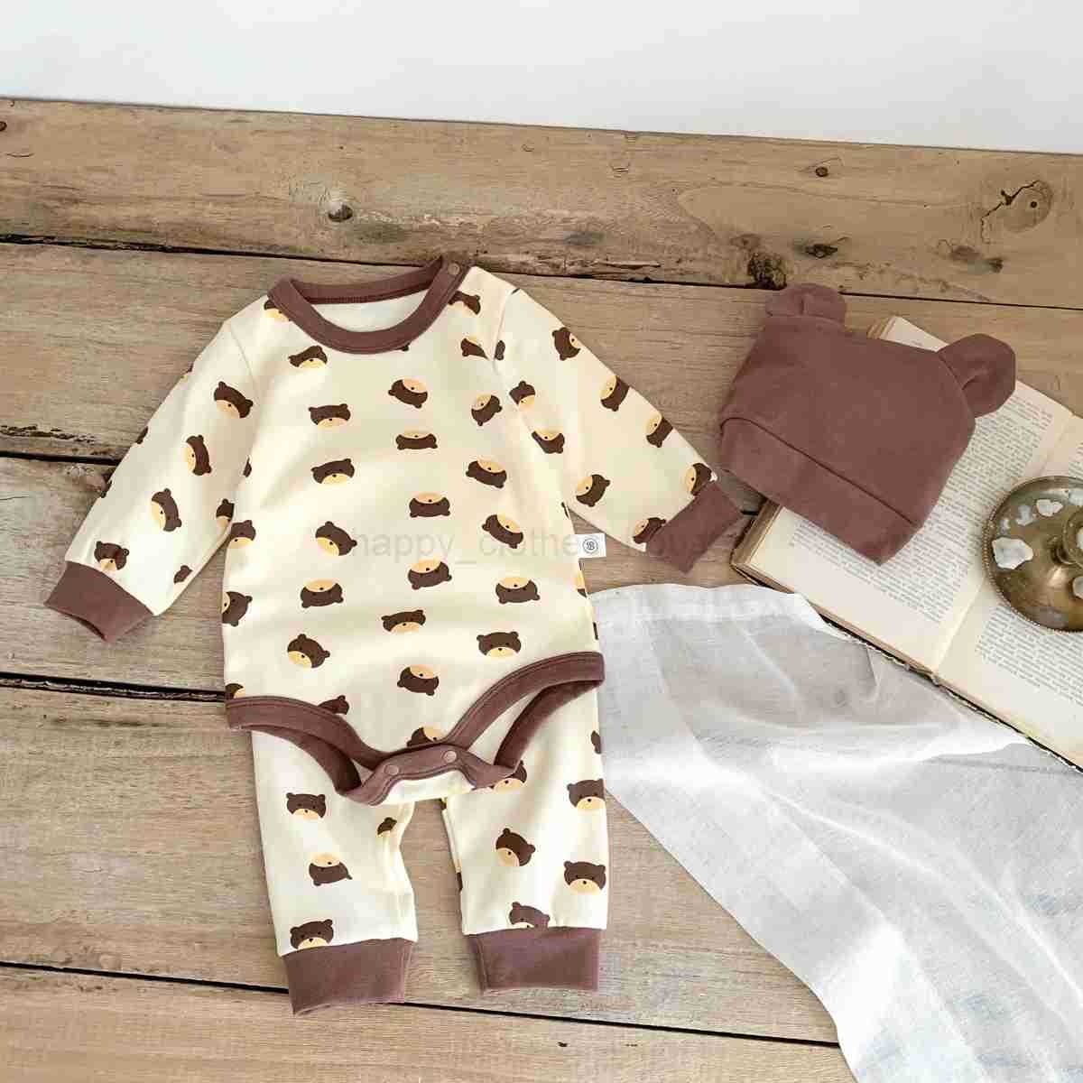 2024 Spring Baby Boys Girls Clothes Cotton Long Sleeved Top + Pant + Hat Three Piece Set Baby 0-2 Years Old Newborn SuitXJ241205
