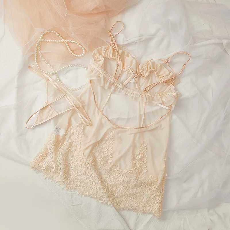Wriufred Sexy night dress lace sexy pajamas temptation extreme passion hot lingerie set steel ring gathered sling brasXJ241205
