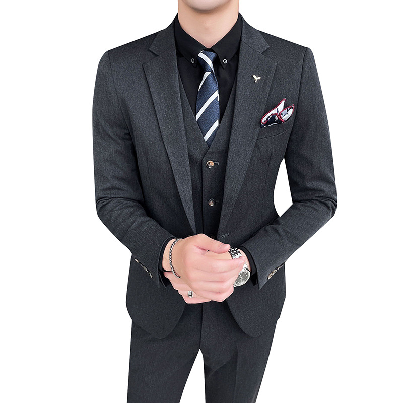 S7112Men's suit Korean style groom dress solid color casual three-piece suit four seasons