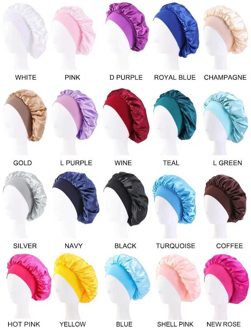 Satin Wide Brim Nightc Silky Bonnet Hair Wr for Sleeping Sleep C With Elastic Soft Band Styling C Hair Wrping ToolXJ241205