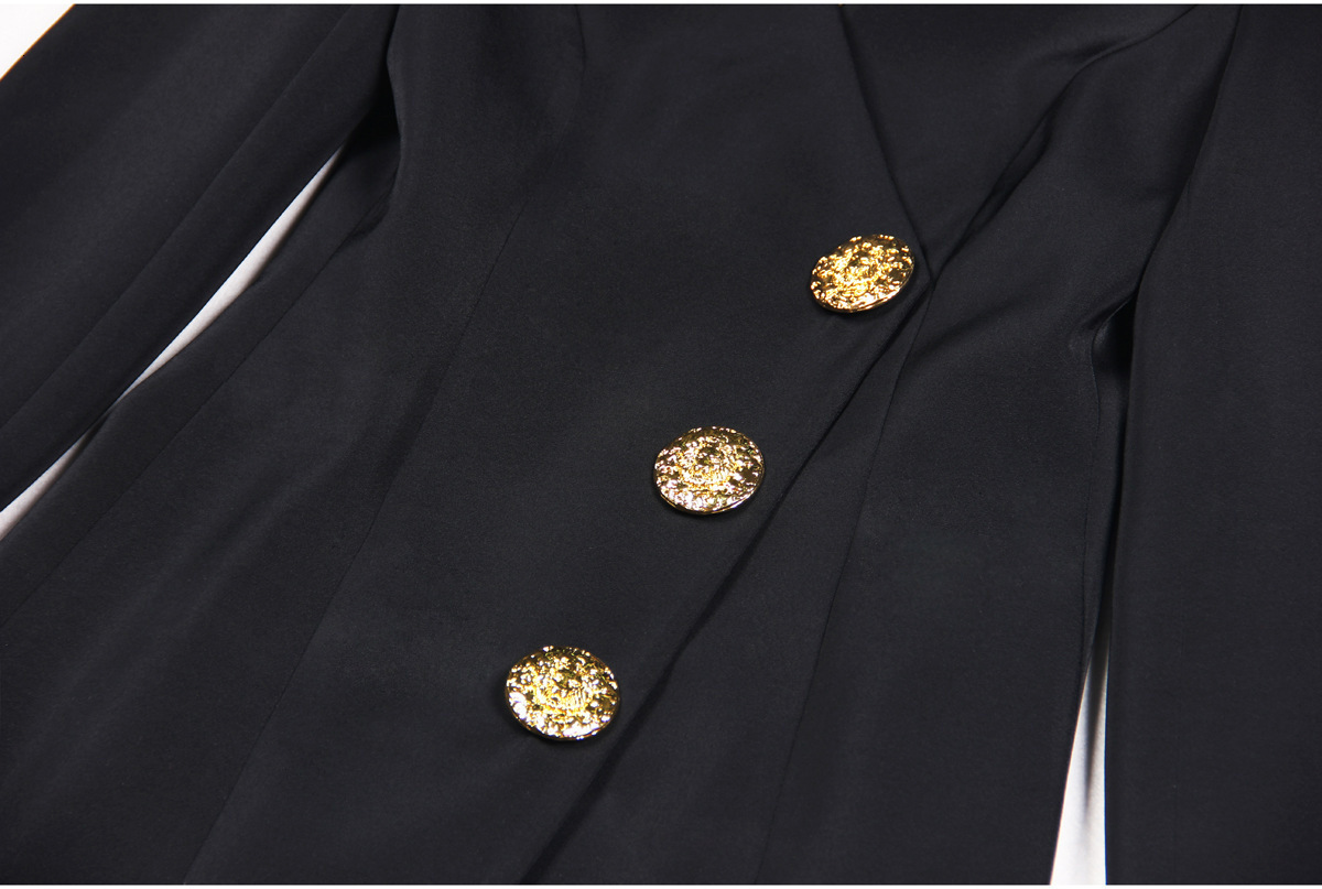 Fall Winter Sexy V-Necke Single-Breasted Long Sleeve Women Office Blazer Short Mini Slim Black Dress