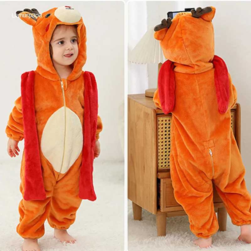 Pajamas Deer Romper Baby Boy Girls Pajama Toddlers Winter Outfit Christmas Animal Elk Suit Onesie Festival Party Bebe Clothes Kigurumis H241205