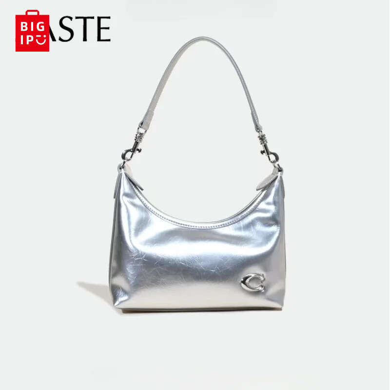 Designer Bag New Chic Small Daily-Use Purse Silver Red Oil Wax Cow Leather Women Underarm Shoulder Bag Chain Strap Leisure Handbag Glossy