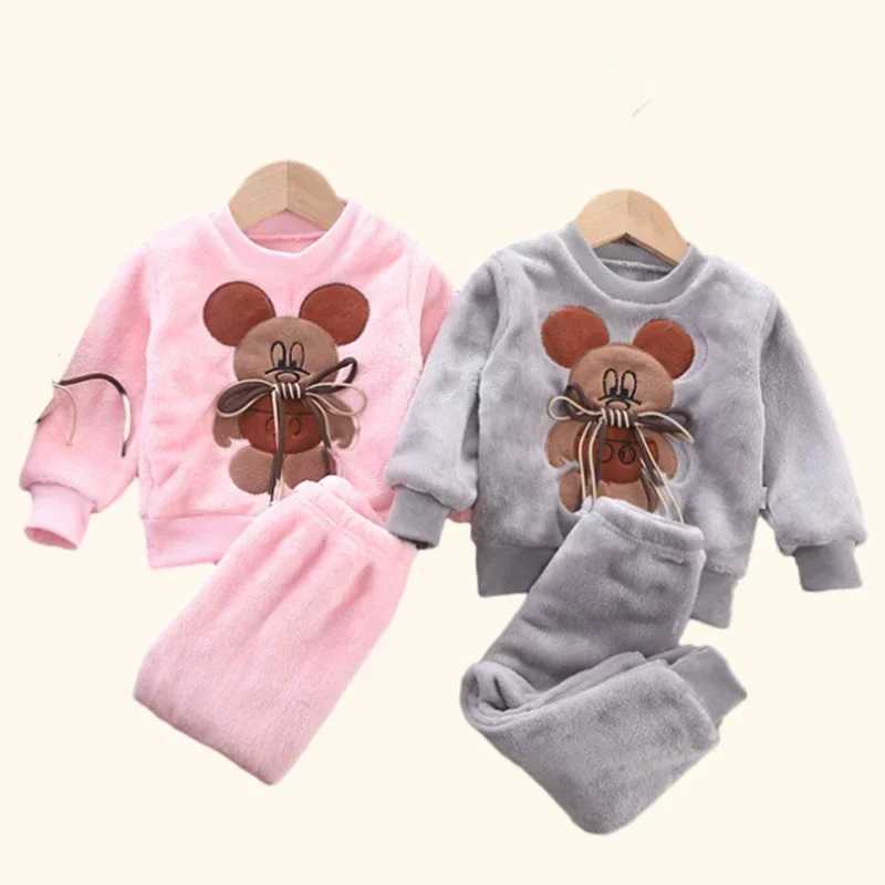 Pajamas Children Clothing Set Baby Pajamas Set Thick Flannel Fleece Child Sleepwear 2Pcs Sets Warm Home Suits Kids Clothes Autumn Winter H241205