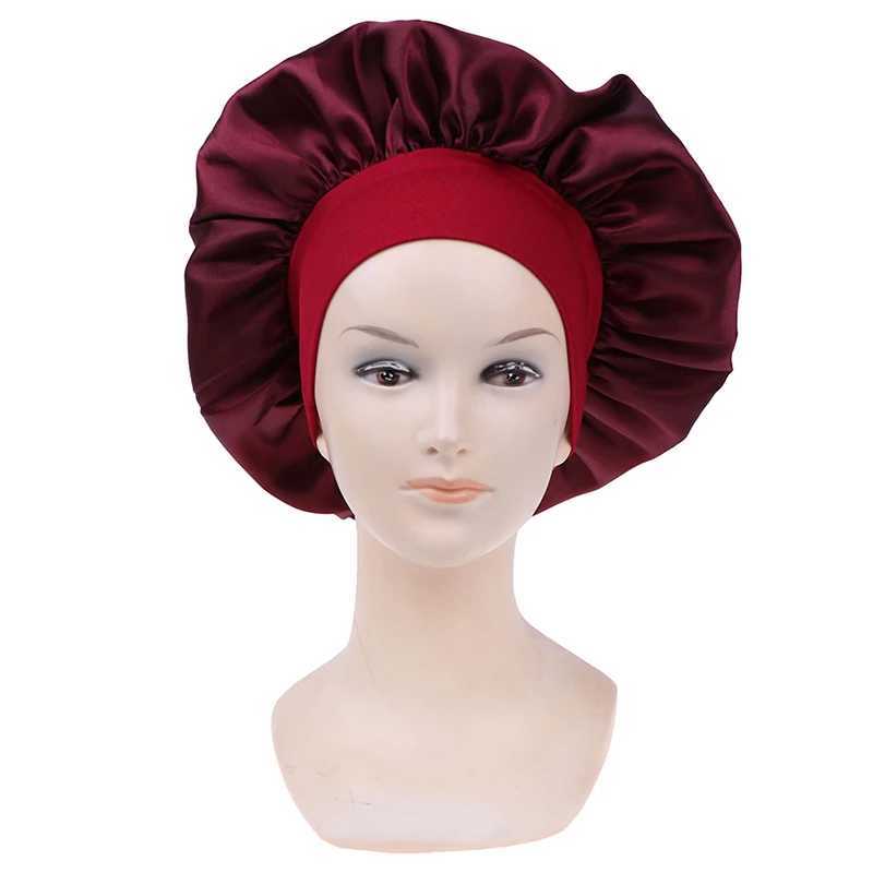 Long Hair Care 58cm Women Satin Bonnet C Night Sleep Hat Silk Head Wr Adjust Shower Cs Knitted C Solid ColorXJ241205