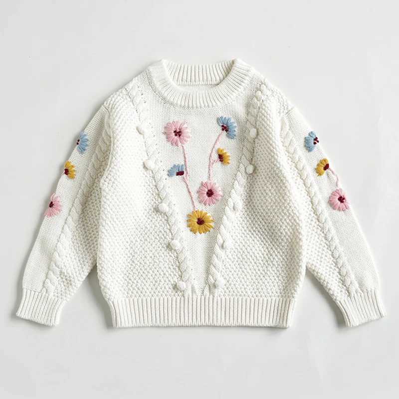 1-6Y Baby Girl Sweater Childrens Embroidery Knitted Long Sleeve Pullover Coat Childrens Clothing Girls Autumn and Winter Clothing W241205