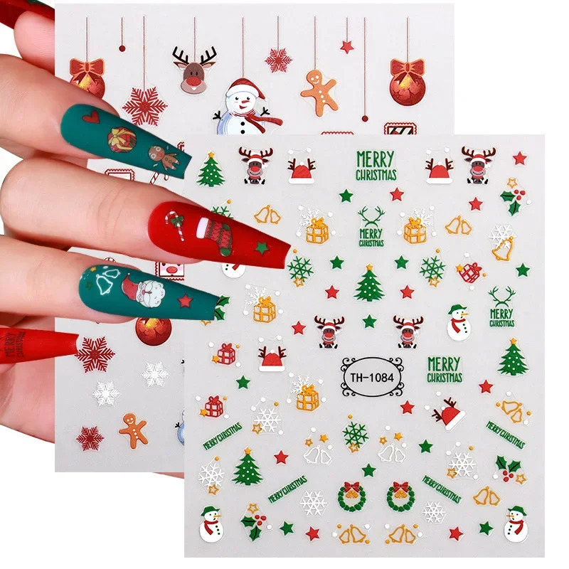 Ins Style Winter Snowflake Nail Stickers White Snowflake Snowman Christmas Tree Year Stickers 241205