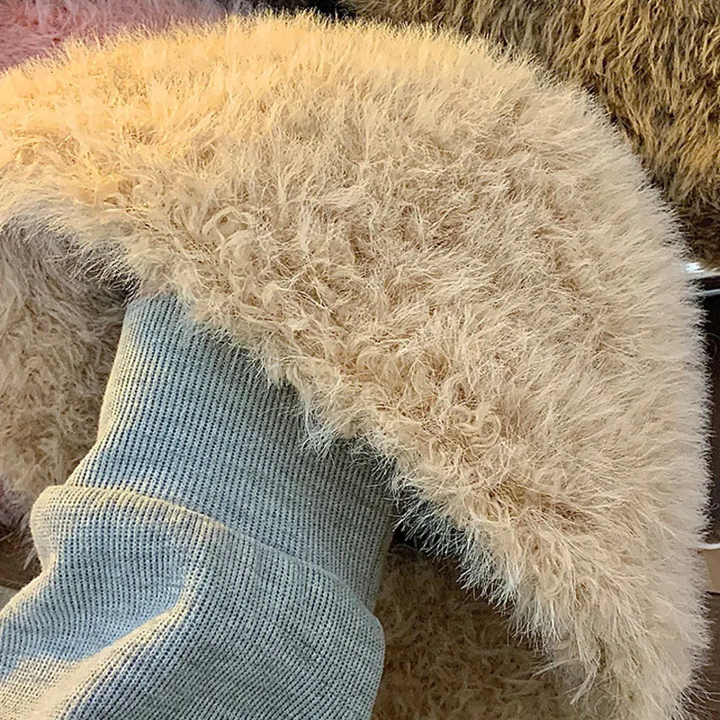 Y2k Plush Fluffy Bucket Hat Womens Korean Ins Casual Edition Fishermans Hat Winter Warm Snow Fur Retro Potted Hat 241205