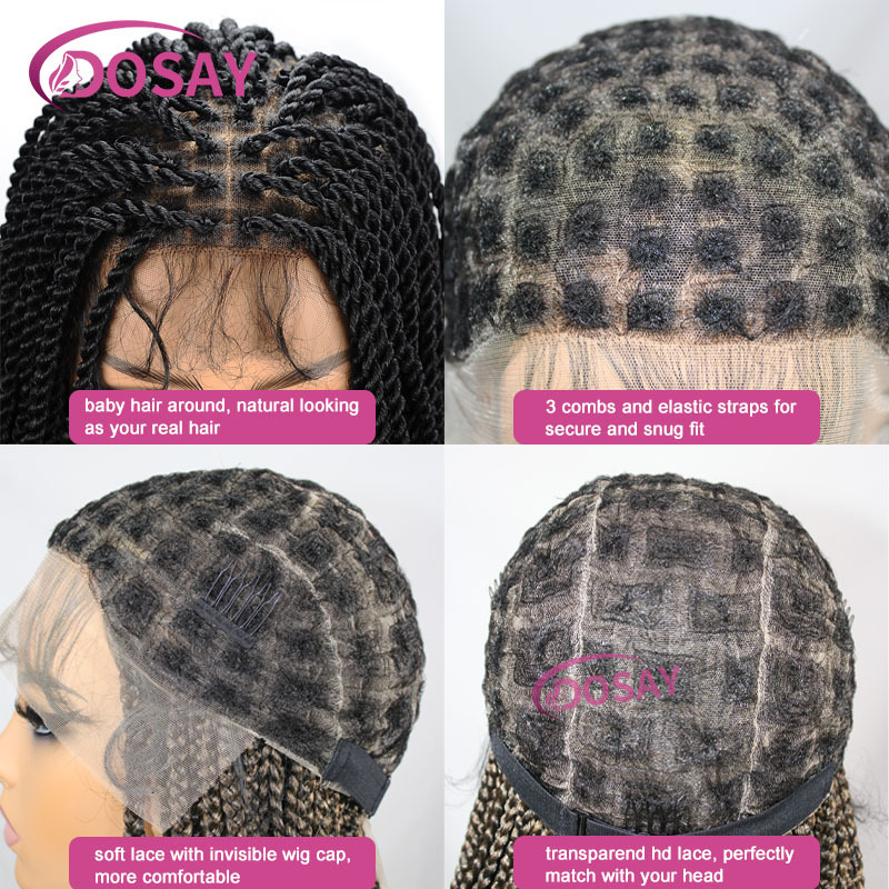 Synthetic Senegalese Knotless Braid Front 36'' Full Lace Twist Box Braided Wig For Black Women