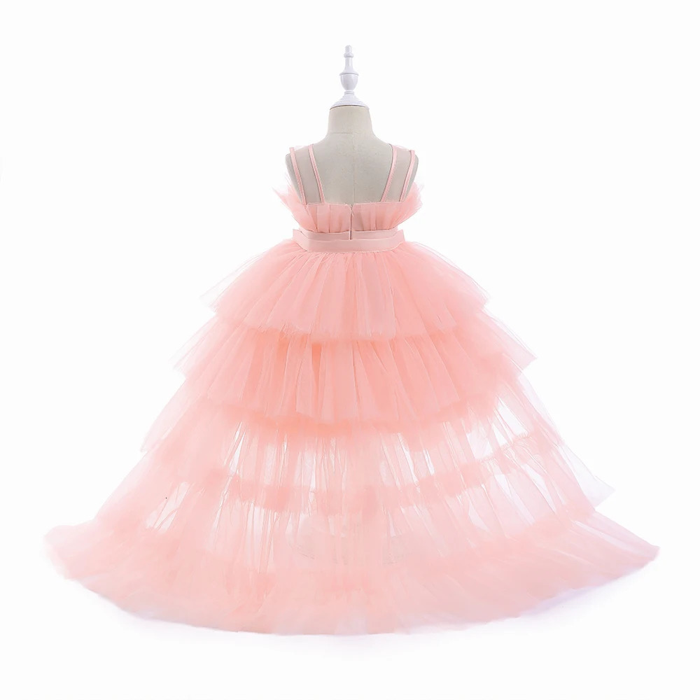 Summer Pink Trailing Lace Baby Girl Dress Toddler 1st Birthday Party Princess Dresses for Girl Formal Puffy Wedding Gown Vestido 241204