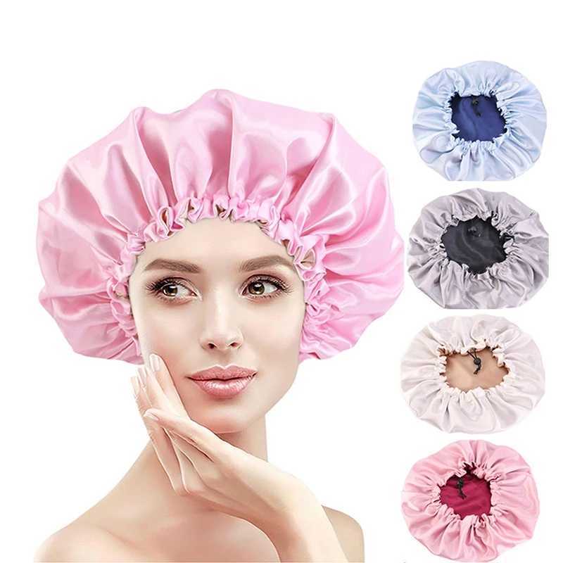 New Fshion Women Satin Night Sleep C Hair Bonnet Hat Silk Head Cover Wide Elastic BandXJ241205