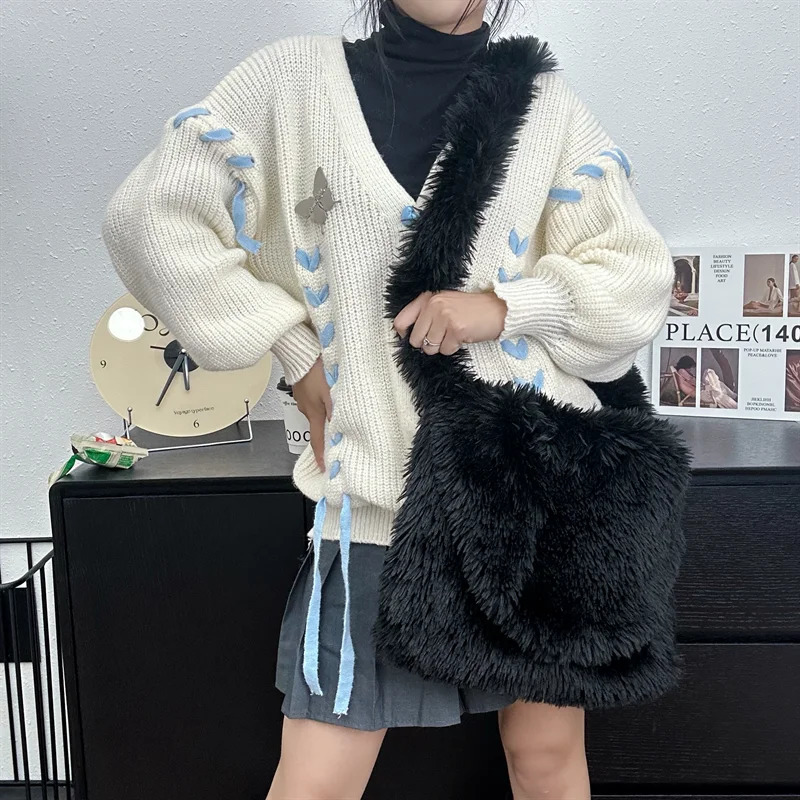 Winter Artificial Fur Womens Handbag Plush Handbag er Plush Shoulder Bag Womens Fur Cross Bag 241205