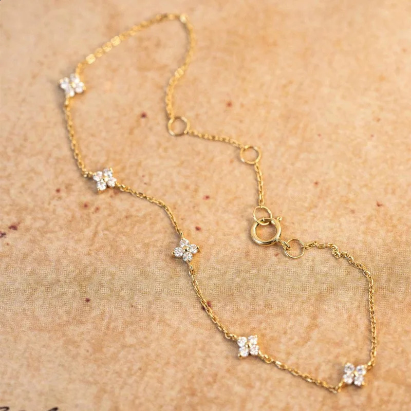 925 Sterling Silver Plated 18k Gold Shiny Zircon Flower Bracelet for Women Korean Temperament Exquisite Jewelry Gifts 241122