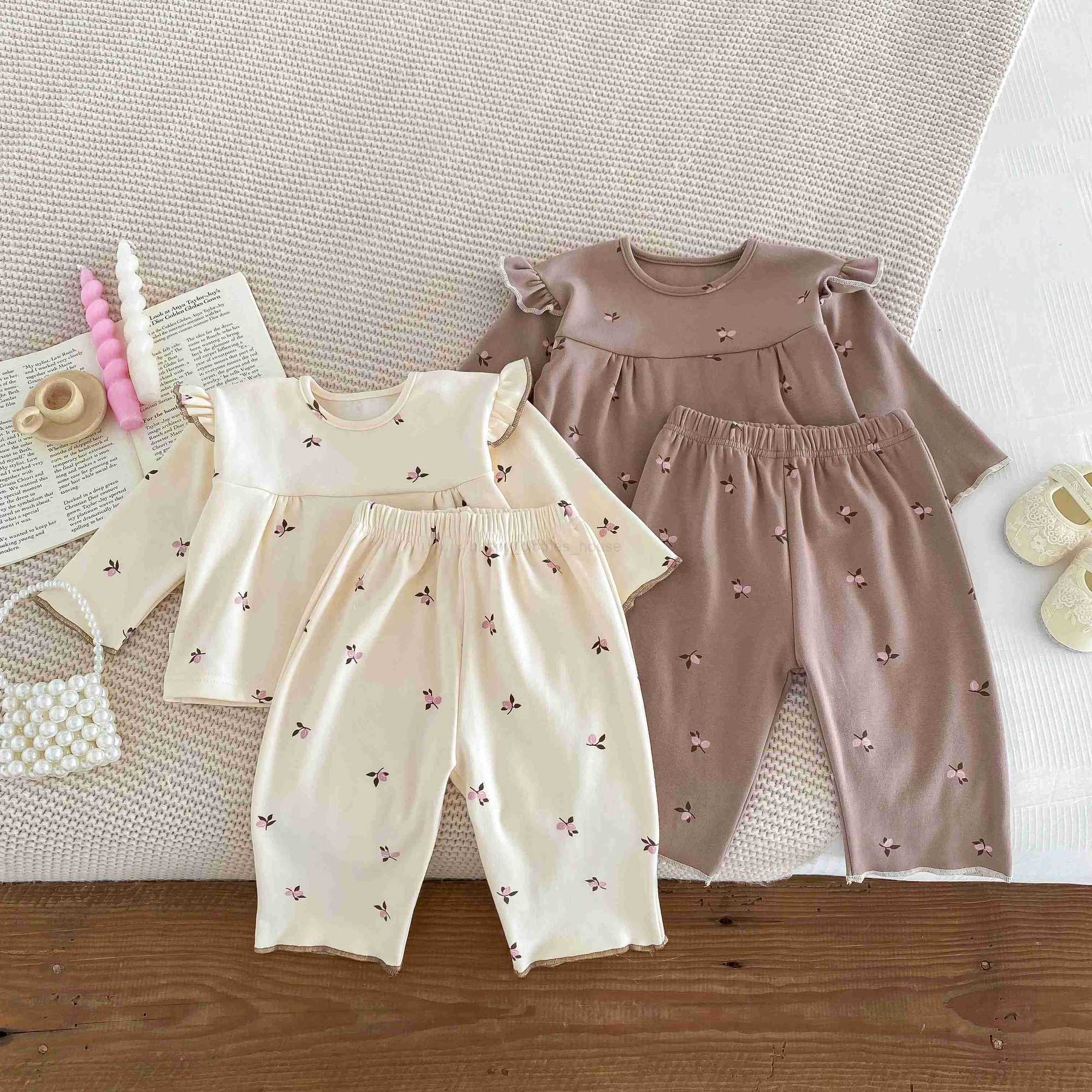 IG Fashion Newborn Clothes Baby Pajamas Boy Girl Cherry Print Long Sleeves Shirt + Pants Sleepwear Two Piece Set 0-2yrsXJ241205