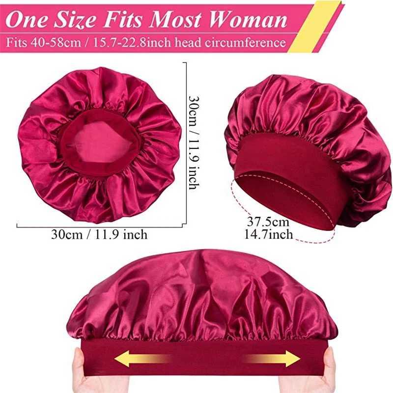 Soft Womens Satin Solid Wide-brimmed Sleeping Hat Unisex Head Wr Elastic Band C Hair Care Bonnet Night Sleep Hair CsXJ241205