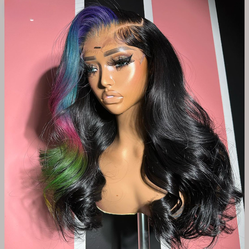 Free shipping Highlights Blue Blonde Colored Transparent Lace Frontal 13x4 Body Wave Human Hair Wigs PrePlucked Wig For Black Women