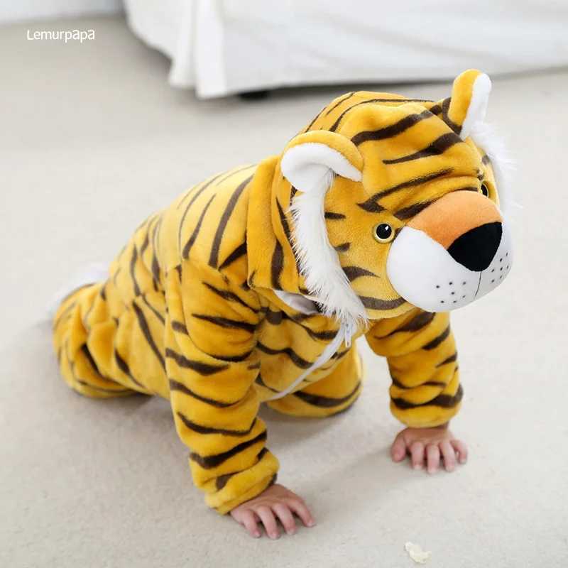 Pajamas Tiger Romper Baby Warm Jumpsuit Boy Girl Winter Outfit Halloween Animal Suit Funny Cute Onesie Festival Pajama Party Clothes H241205