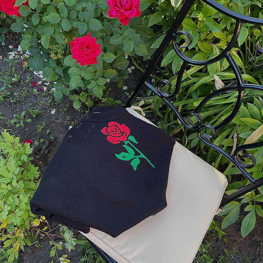 Round European American autumn and winter item, women's loose color rose round neck sweater, 2024 temperament versatile new trend clothing ins