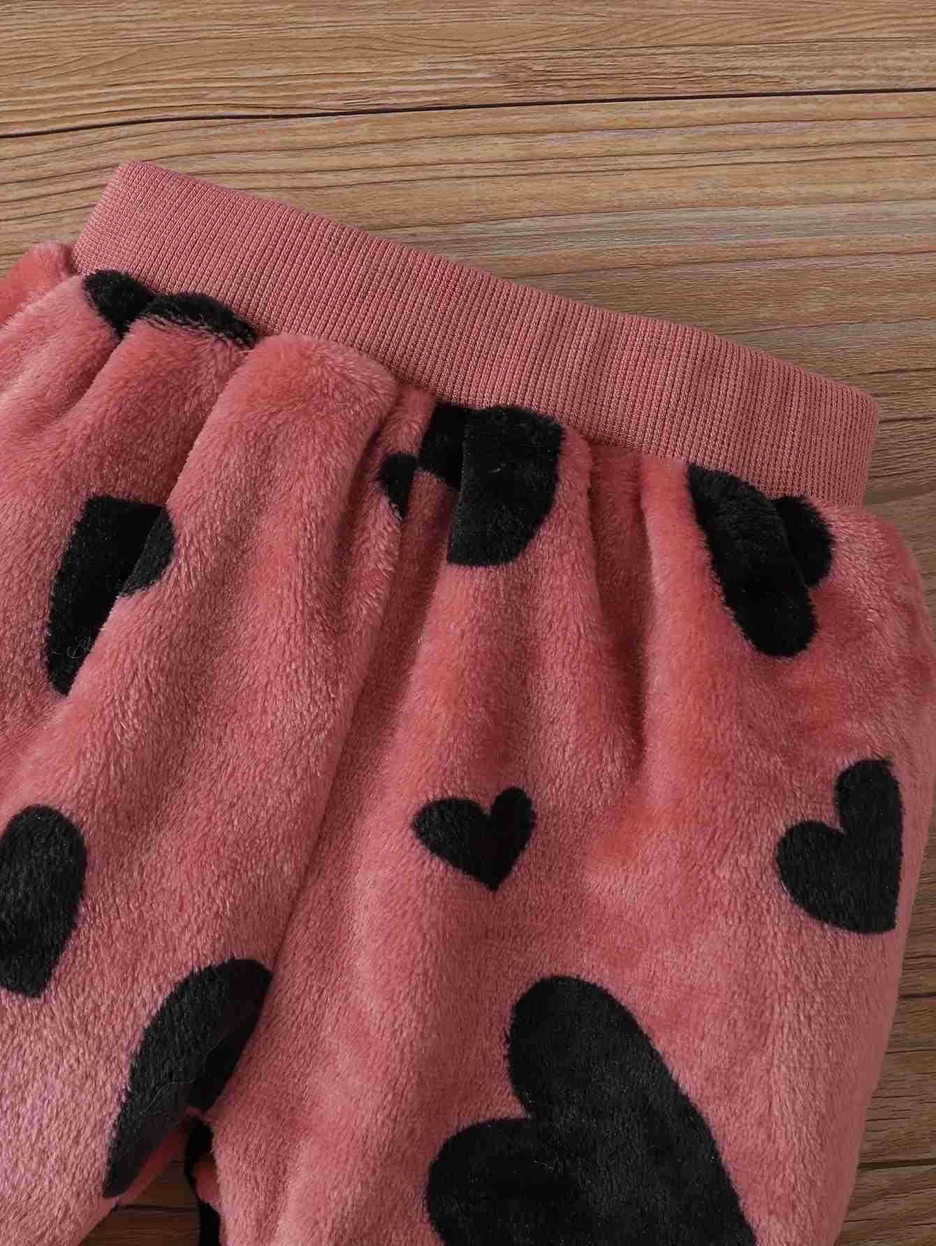 0-2 year old baby autumn and winter warm and comfortable love plush hooded top + plush pants two-piece setXJ241205