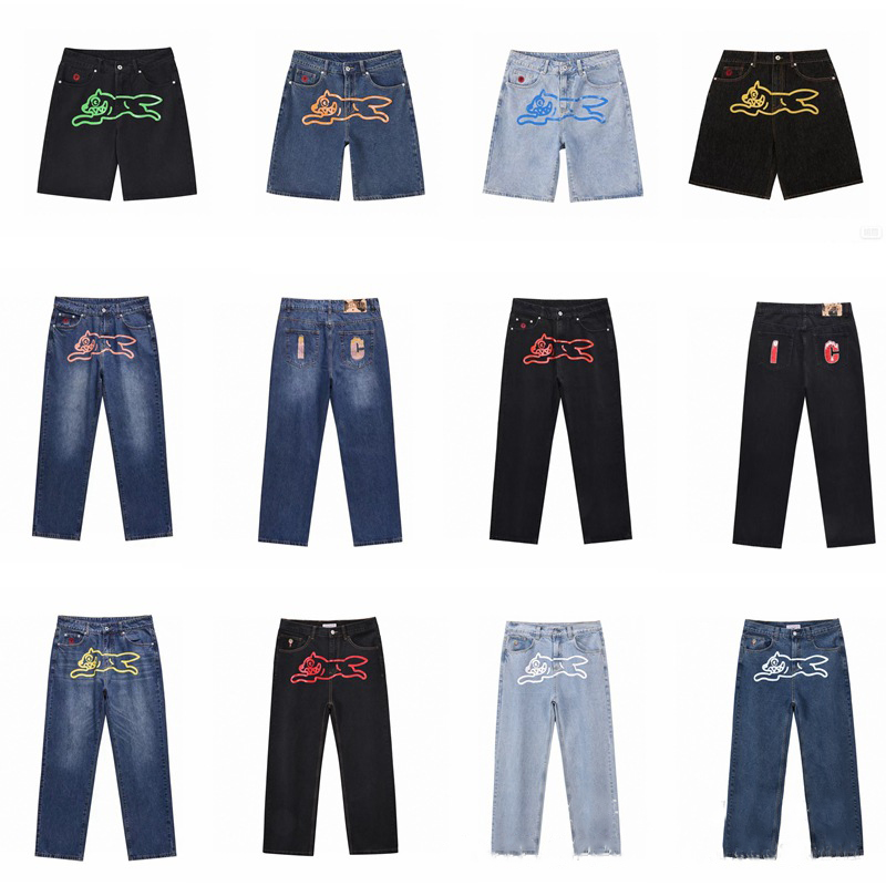 Designer Mens Baggy Jeans Flying Dog Pattern Print Denim Shorts High Street Hip Hop Vintage Washed Jeans Women