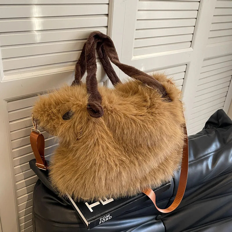 Winter Cute Plush Handbag Cross Body Bag Womens Shoulder Bag 2024 Womens High Capacity Soft Fur Handbag 241205