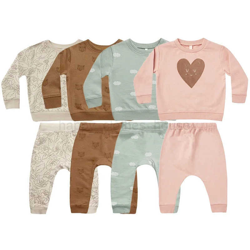 Fashion Print Baby Sets Soft Cotton Long Sleeve Tops + Pant Baby Girls Boys Sweatshirt SuitXJ241205