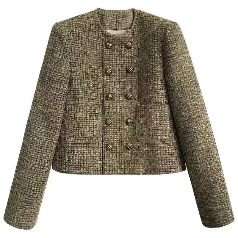 Xiaoxiangfeng Coarse Tweed Coat Petite Spring and Autumn Outfit Womens Retro French Short Top Versatile 241205