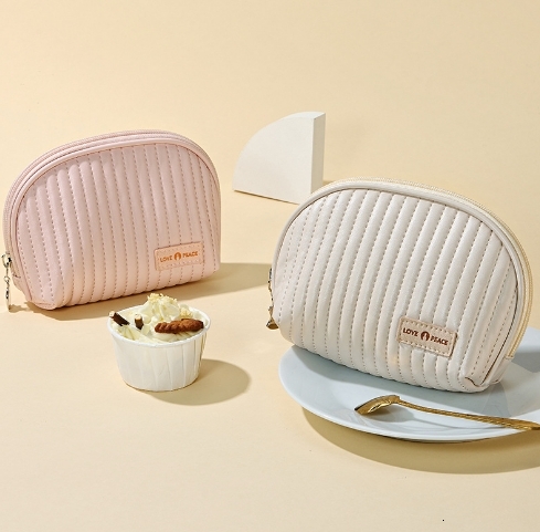 New Cream Cake Makeup Bag PU Large Capacity Waterproof Storage Bag Half Round Handheld Makeup Sorting and Storage Bag #9 swissmilitary
