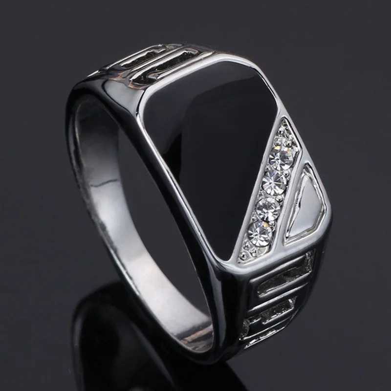 Classic Size 6-12 Mens Rheinston Jewelry Gold/Silver Black Enamel Mens Finger Titanium Stainless Steel Ring W241205