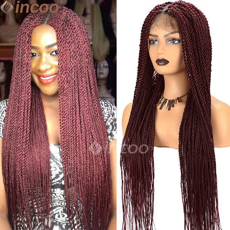 Synthetic Senegalese Twist For Black Women Full Lace Frontal Box Braided Faux Locs Wig Braids Wigs