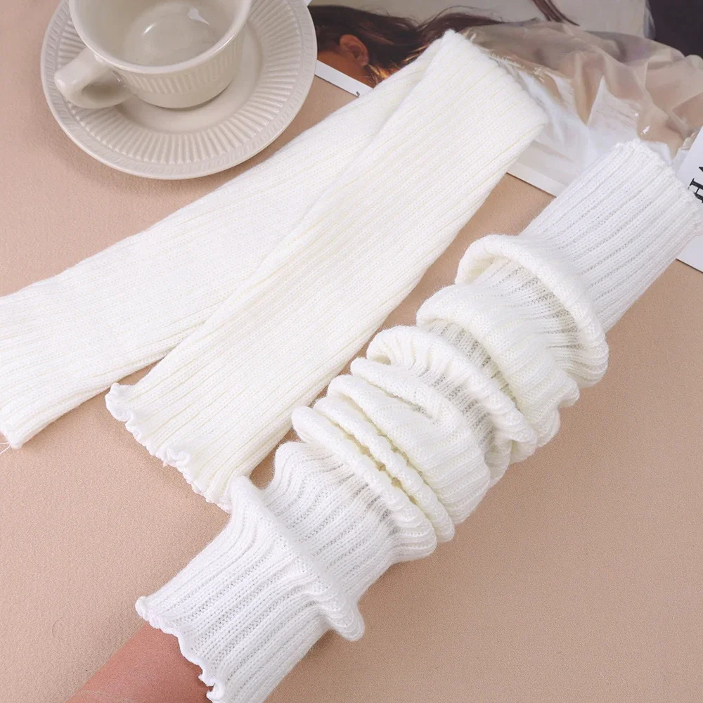 2 Pairs Lolita Leg Warmers 405070cm Women Socks Knitted Warm Foot Cover White Black Warmer Autumn Winter Boot Cuffs Stockings 241204