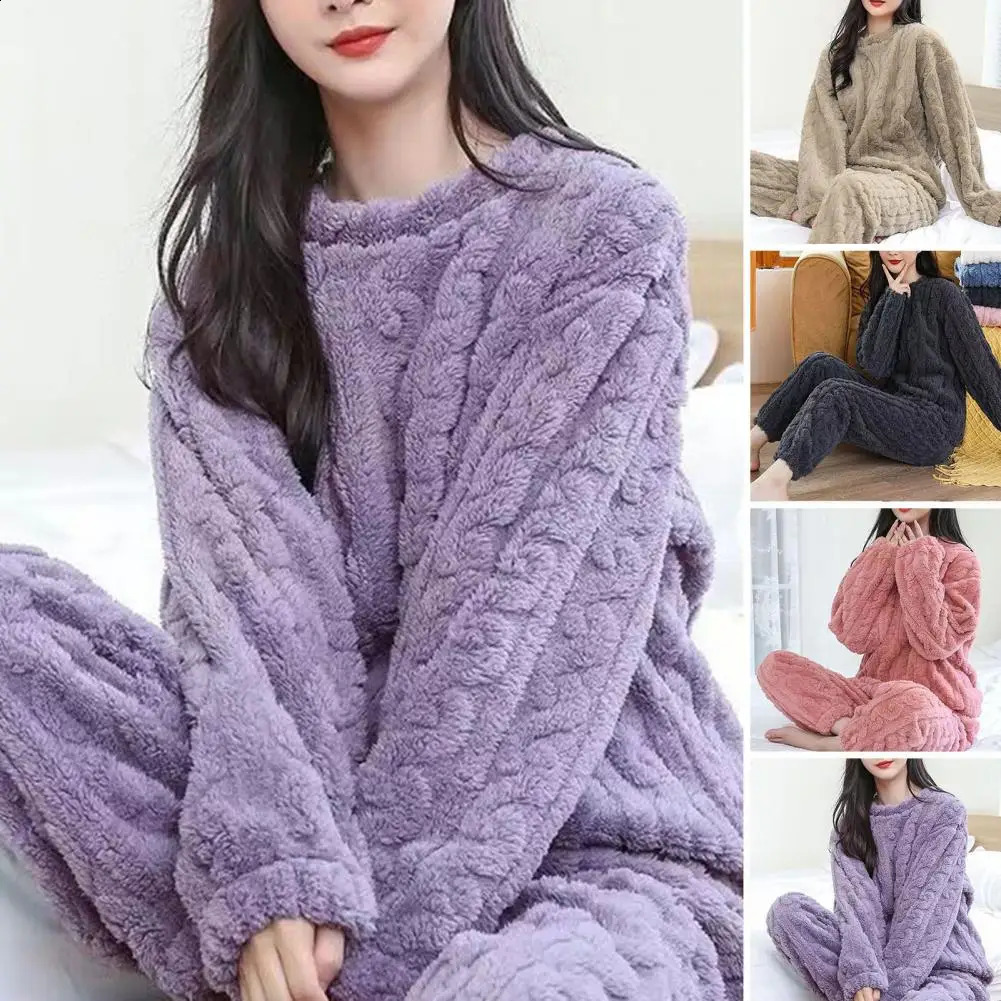 Warm Comfortable Winter Pajamas Cozy Pajama Sets for Women Stylish Plush Sleepwear Autumn with Pullover Pants 241205