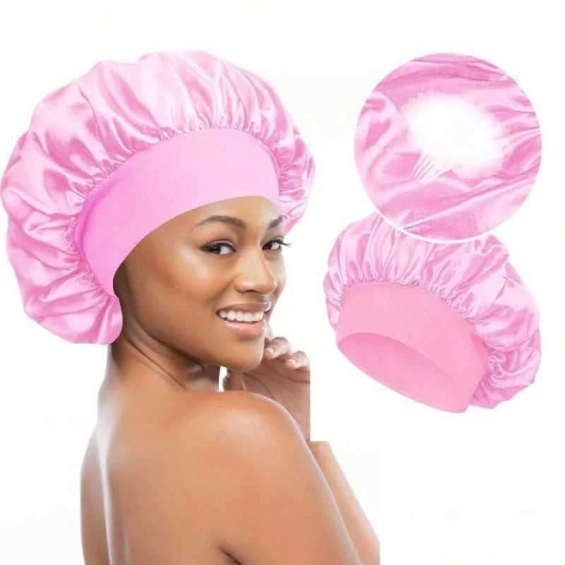 Luxurious Satin Sleep C Soft Wide Brim Nightc Unisex Night Sleeping Bonnet with Wide Elastic Band Bath Hat For All Hair TypeXJ241205