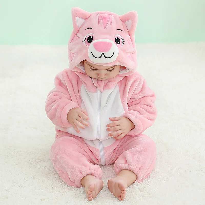 Pajamas Pink Cat Romper Baby Girls Pajama Toddlers Winter Outfit Halloween Animal Suit Onesie Festival Party Bebe Clothes Kigurumis H241205