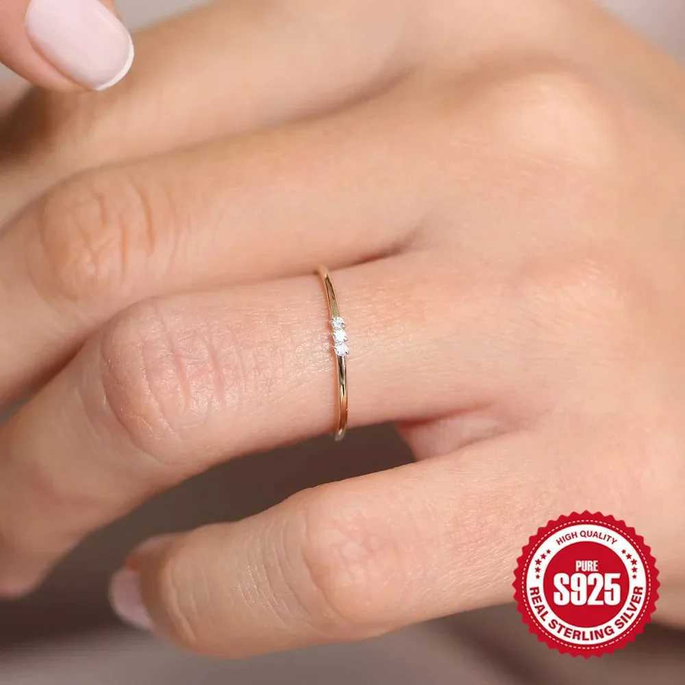 KO 925 sterling silver CZ simulated diamond stackable ring 18K gold-plated eternal belt thin simple ring W241205