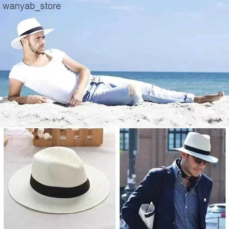 Cloches Large Size 55-57 61-62cm New Natural Panama Straw Hat Summer Men Women Wide Brim Beach UV Protection Fedora Sun Hat Wholesale L240910