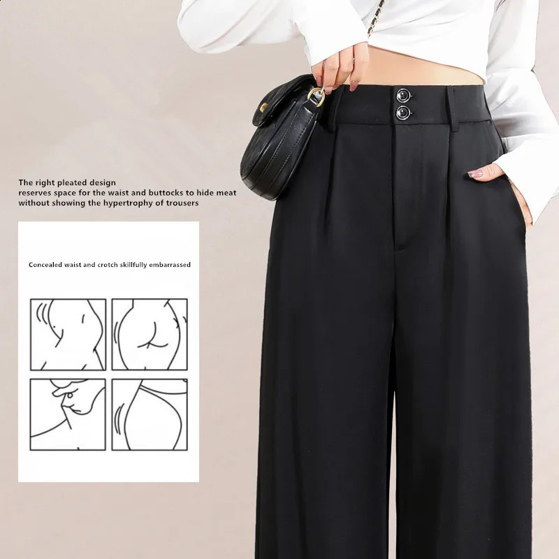 WomenS Style High Waist Draping Loose Casual Straight Leg Floor Length Trousers Class Professional Wide Pants 241205Z