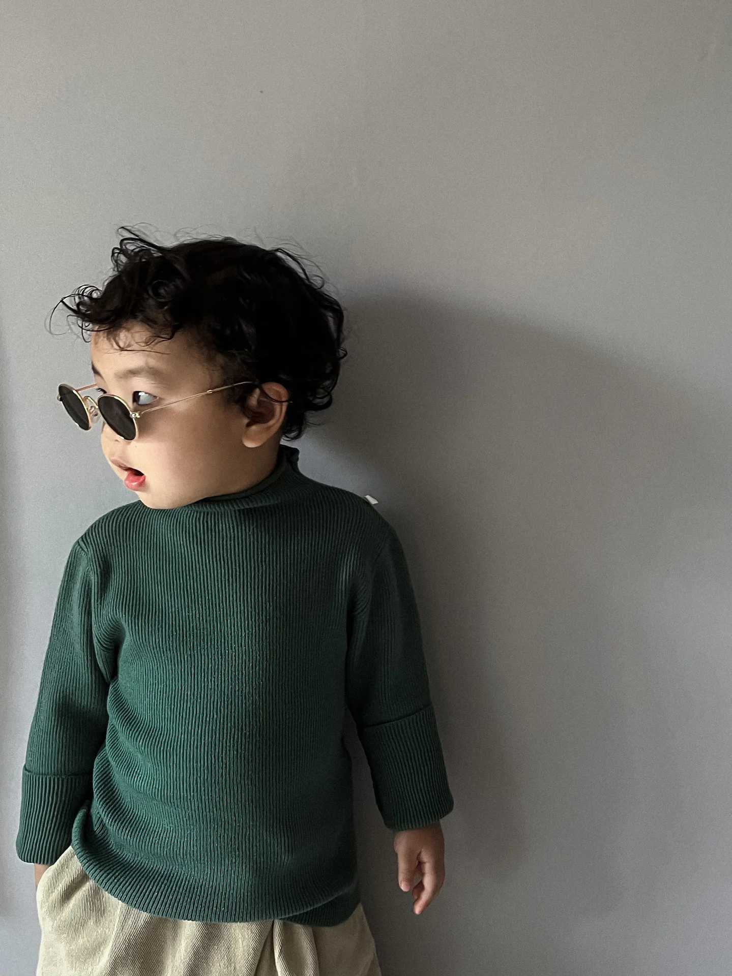 Childrens Sweater Autumn New Baby Girls Solid Knitted Turtle Neck Sweater Fashion Boys Casual Zipper Childrens Bottom Knitted Top W241205