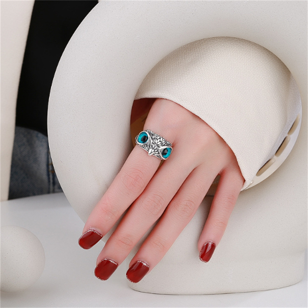 New Retro Alloy Blue Eyes Owl Ring Adjustable Jewellery Jewellery For Men & Women