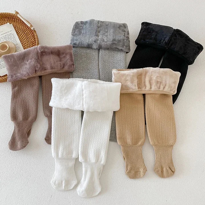 Warm Winter Tights for Girls Toddler Baby Girls Plush Velvet Stockings Pure Color Children Thicken Bottom Pantyhose 1-8Yrs Pants 241204